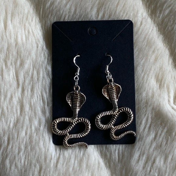 Cobra snake earrings Artisan sterling silver hooks - Picture 2 of 7